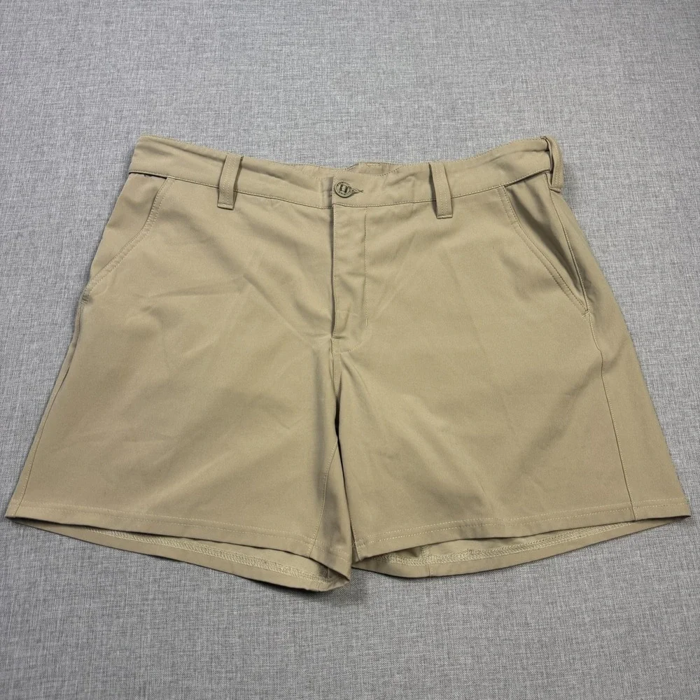 Huk Fishing Chino Shorts Mens XL Beige Polyester Spandex Stretch 6